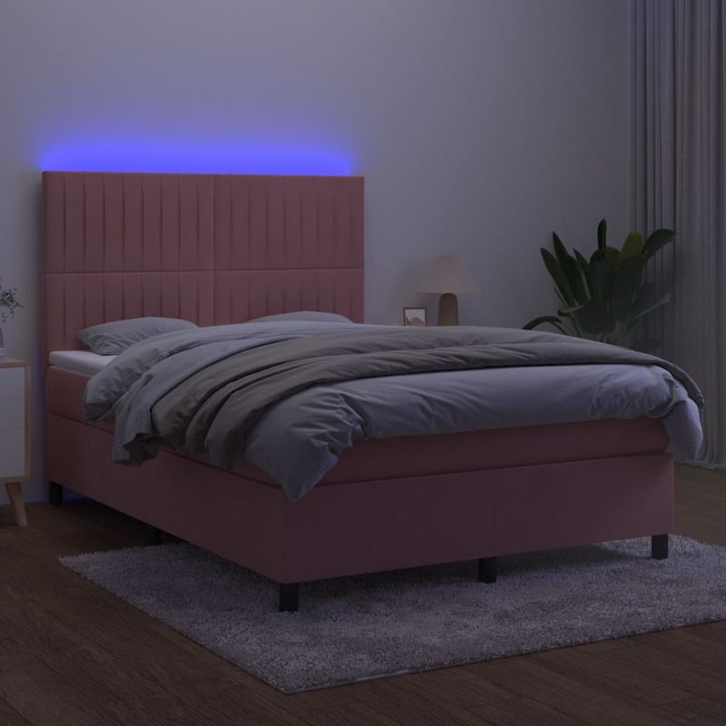 Casa si Gradina - Mobilier - Paturi si accesorii - Paturi - Pat cu arcuri, saltea si LED, negru, 140x200 cm, catifea - Infinity.ro