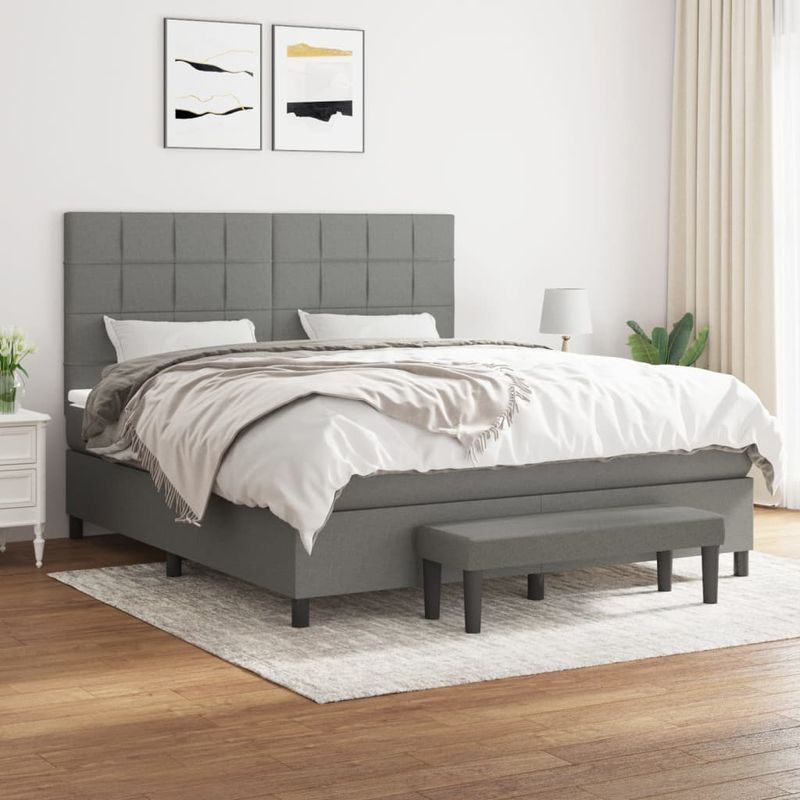 Casa si Gradina - Mobilier - Paturi si accesorii - Paturi - Pat continental cu saltea, gri inchis, 160x200 cm, tesatura - Infinity.ro