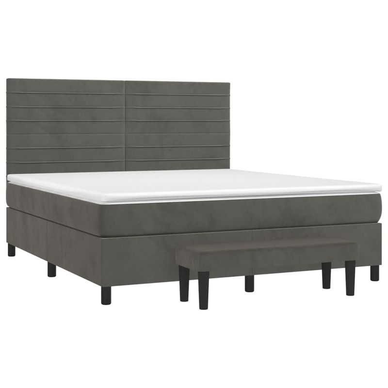 Casa si Gradina - Mobilier - Paturi si accesorii - Paturi - Pat box spring cu saltea, gri inchis, 160x200 cm, catifea - Infinity.ro