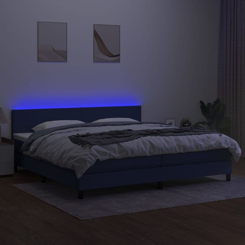 Casa si Gradina - Mobilier - Paturi si accesorii - Paturi - Pat cu arcuri, saltea si LED, albastru, 200x200 cm, textil - Infinity.ro