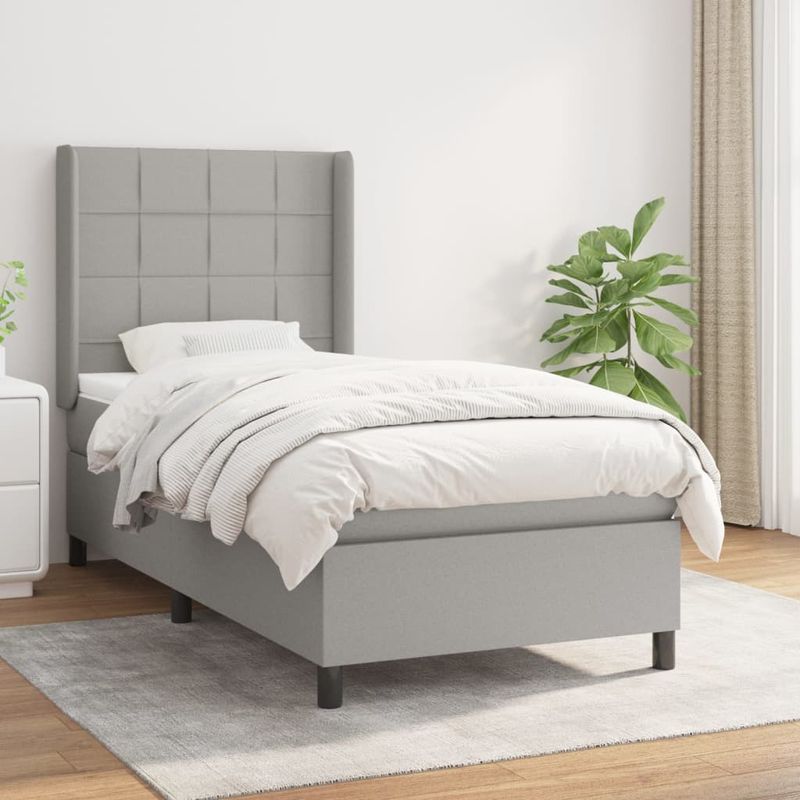Casa si Gradina - Mobilier - Paturi si accesorii - Paturi - Pat box spring cu saltea, gri deschis, 90x190 cm, textil - Infinity.ro