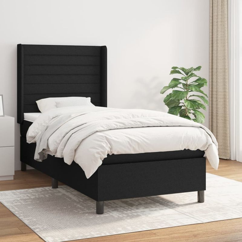 Casa si Gradina - Mobilier - Paturi si accesorii - Paturi - Pat box spring cu saltea, negru, 90x200 cm, textil - Infinity.ro