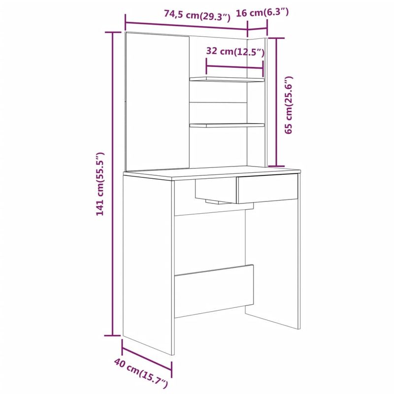 Casa si Gradina - Mobilier - Comode si corpuri - Masute de toaleta - Set masuta de toaleta, gri sonoma, 74,5x40x141 cm - Infinity.ro