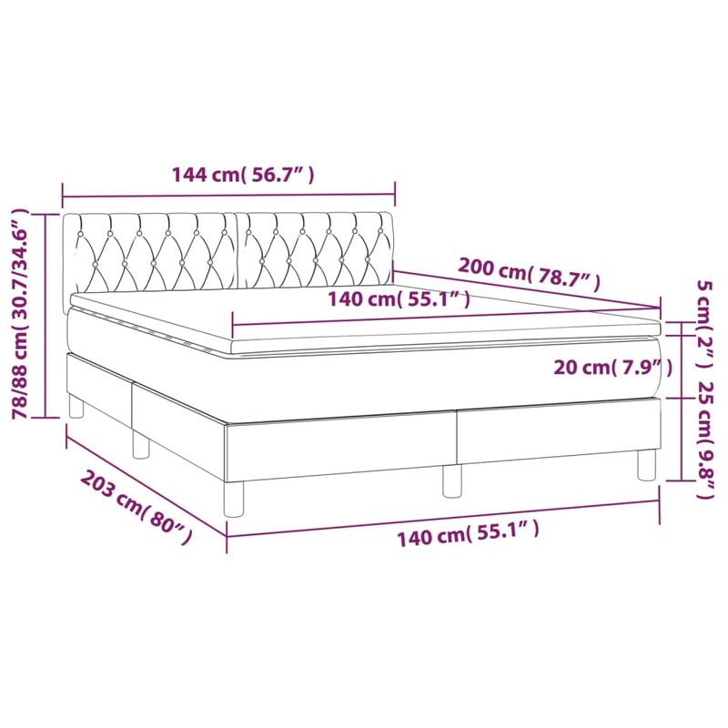 Casa si Gradina - Mobilier - Paturi si accesorii - Paturi - Pat cu arcuri, saltea si LED, negru, 140x200 cm, catifea - Infinity.ro