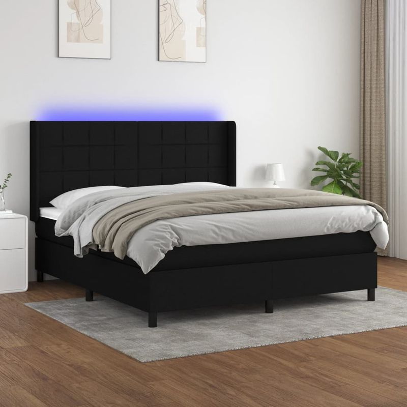 Casa si Gradina - Mobilier - Paturi si accesorii - Paturi - Pat cu arcuri, saltea si LED, negru, 160x200 cm, textil - Infinity.ro
