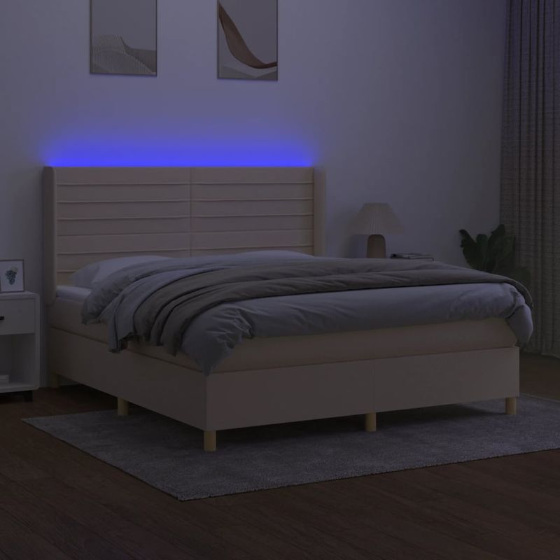 Casa si Gradina - Mobilier - Paturi si accesorii - Paturi - Pat cu arcuri, saltea si LED, crem, 160x200 cm, textil - Infinity.ro