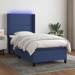 Casa si Gradina - Mobilier - Paturi si accesorii - Paturi - Pat cu arcuri, saltea si LED, albastru, 90x190 cm, textil - Infinity.ro
