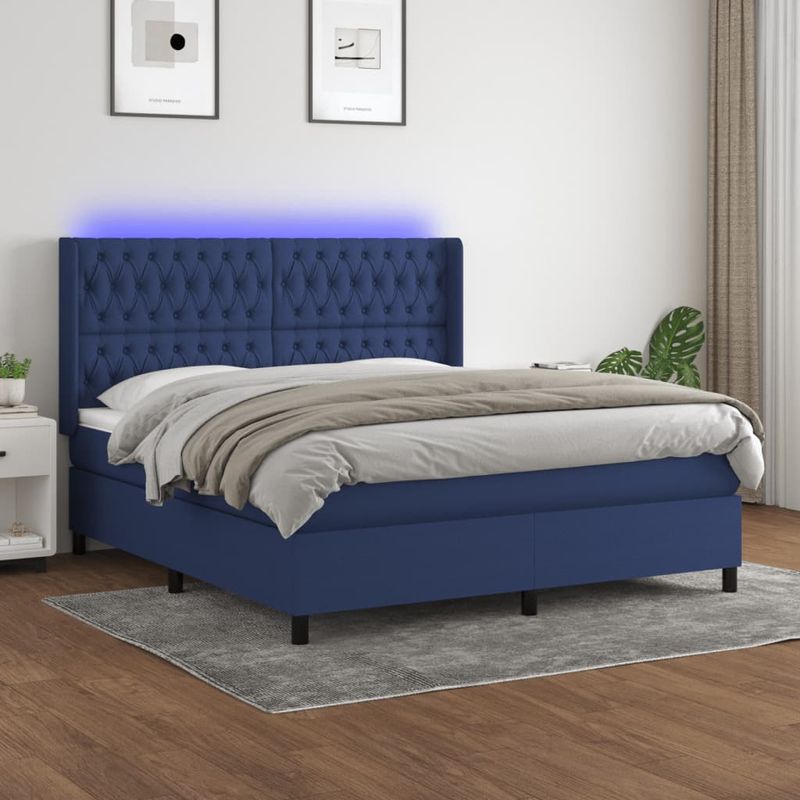 Casa si Gradina - Mobilier - Paturi si accesorii - Paturi - Pat cu arcuri, saltea si LED, albastru, 180x200 cm, textil - Infinity.ro