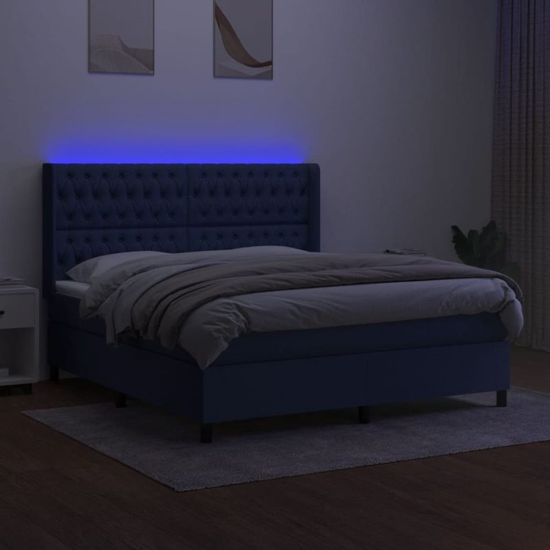 Casa si Gradina - Mobilier - Paturi si accesorii - Paturi - Pat cu arcuri, saltea si LED, albastru, 180x200 cm, textil - Infinity.ro