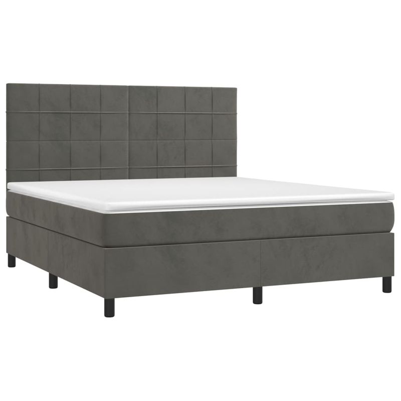 Casa si Gradina - Mobilier - Paturi si accesorii - Paturi - Pat box spring cu saltea, gri inchis, 180x200 cm, catifea - Infinity.ro