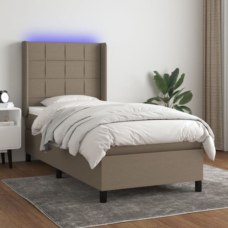 Casa si Gradina - Mobilier - Paturi si accesorii - Paturi - Pat cu arcuri, saltea si LED, gri taupe, 90x190 cm, textil - Infinity.ro