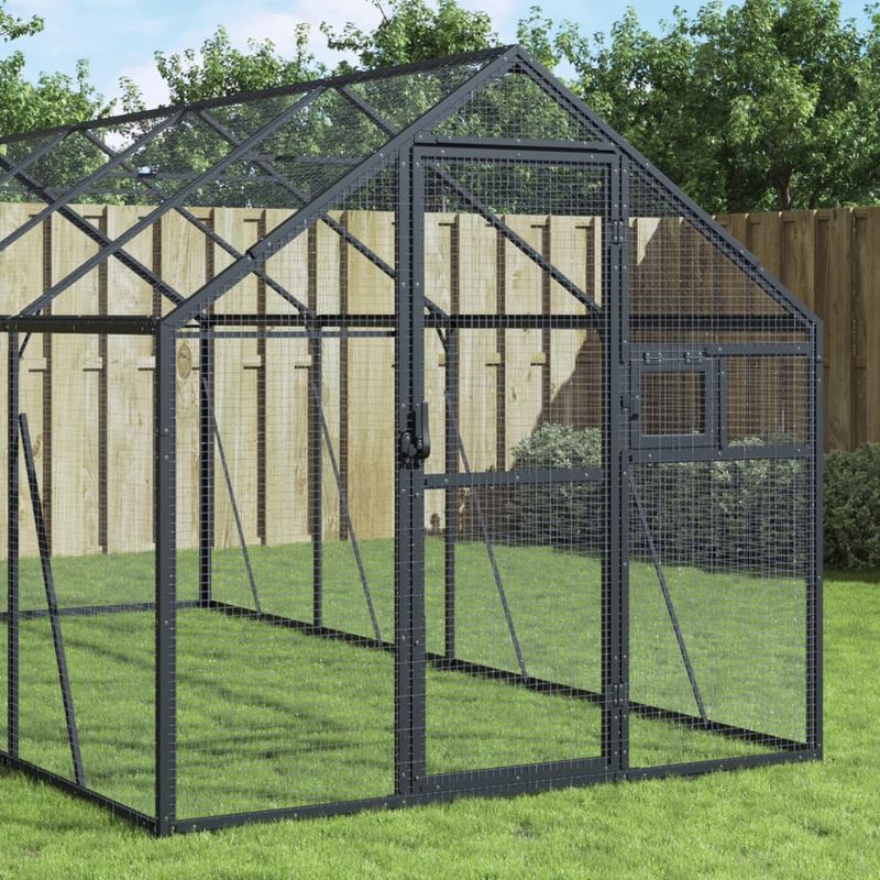 Petshop - Accesorii petshop - Culcusuri si custi - Tarcuri si colivii - Voliera de pasari, antracit, 1,79x6x1,85 m, aluminiu - Infinity.ro