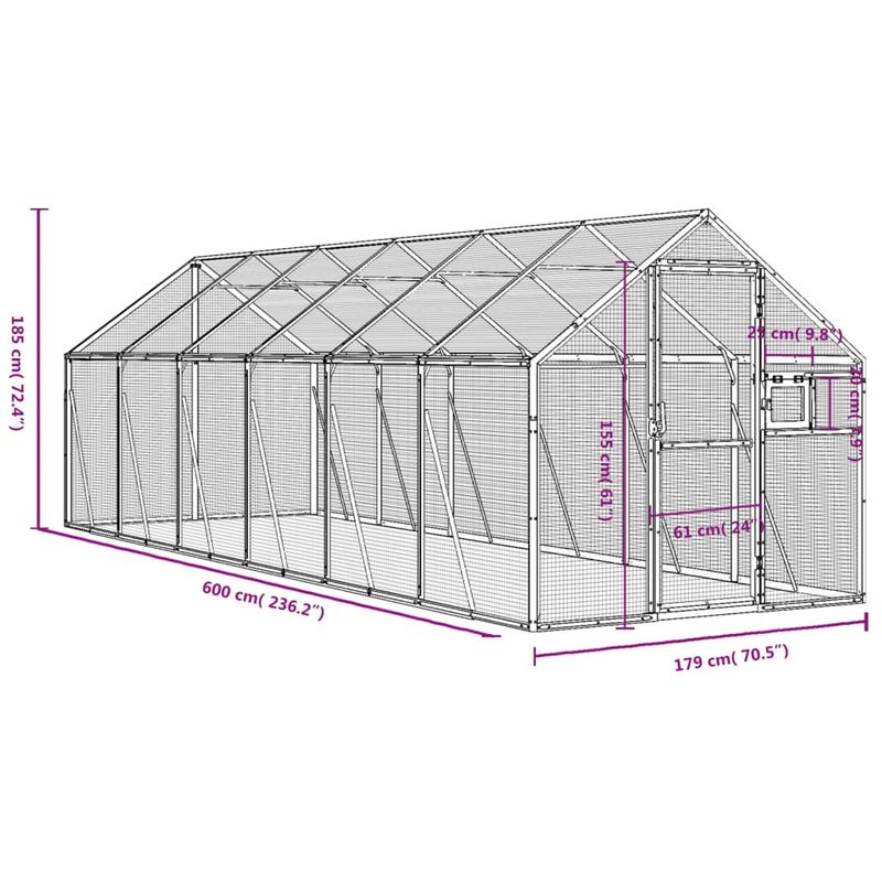 Petshop - Accesorii petshop - Culcusuri si custi - Tarcuri si colivii - Voliera de pasari, antracit, 1,79x6x1,85 m, aluminiu - Infinity.ro