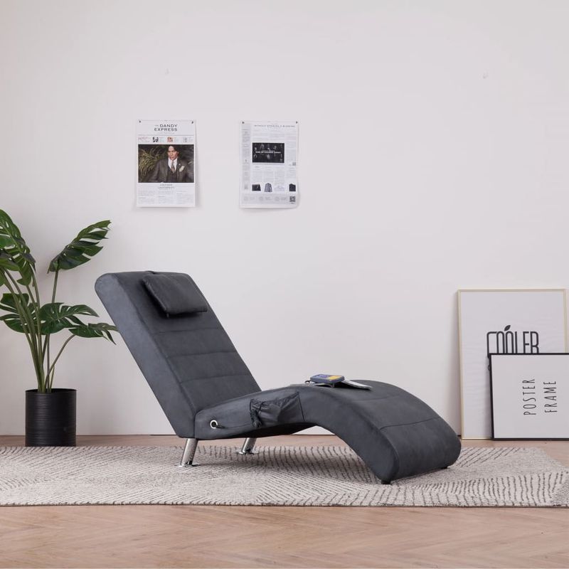Casa si Gradina - Mobilier - Scaune si fotolii - Fotolii - Sezlong de masaj cu perna, gri, piele intoarsa artificiala - Infinity.ro