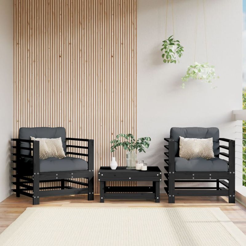 Casa si Gradina - Gradina si terasa - Mobilier exterior - Canapele si fotolii gradina - Scaune de gradina cu perne, 2 buc., negru, lemn masiv de pin - Infinity.ro