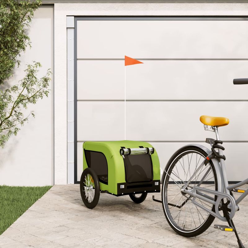 Petshop - Accesorii petshop - Culcusuri si custi - Genti si articole transport - Remorca bicicleta animale companie, verde/negru, oxford/fier - Infinity.ro