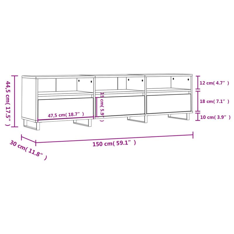 Casa si Gradina - Mobilier - Comode si corpuri - Comode - Comoda TV, gri sonoma, 150x30x44,5 cm, lemn prelucrat - Infinity.ro