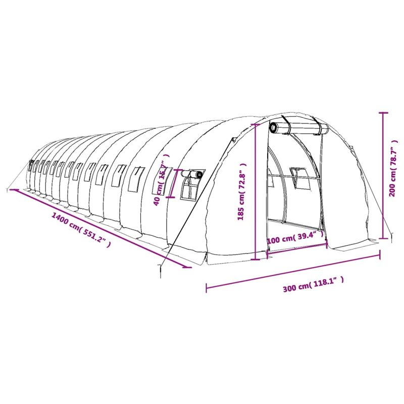 Casa si Gradina - Gradinarit si plante - Sere si solarii - Sera cu cadru din otel, verde, 42 m², 14x3x2 m - Infinity.ro