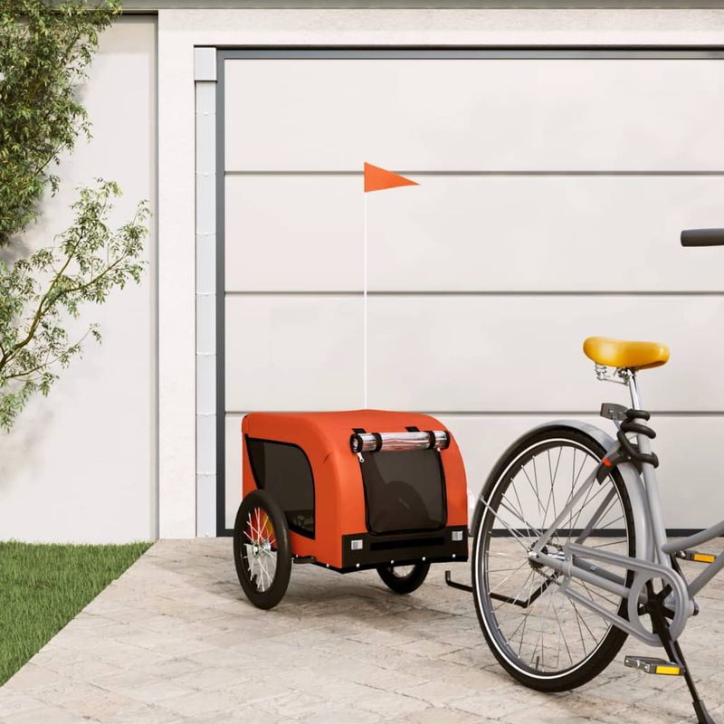 Petshop - Accesorii petshop - Culcusuri si custi - Genti si articole transport - Remorca bicicleta animale companie portocaliu/negru oxford/fier - Infinity.ro