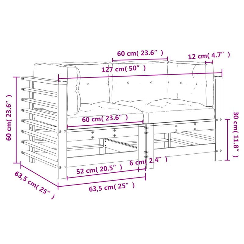 Casa si Gradina - Gradina si terasa - Mobilier exterior - Canapele si fotolii gradina - Canapele coltar cu perne, 2 buc., lemn masiv de pin - Infinity.ro