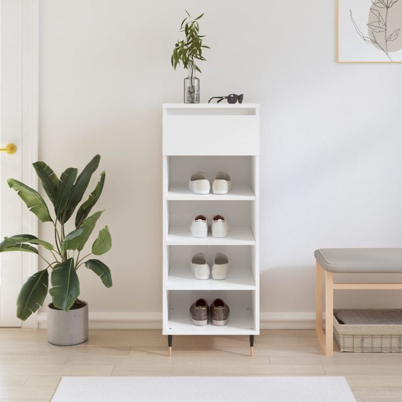 Casa si Gradina - Mobilier - Organizare si depozitare - Organizator incaltaminte - Pantofar, alb extralucios, 40x36x105 cm, lemn compozit - Infinity.ro