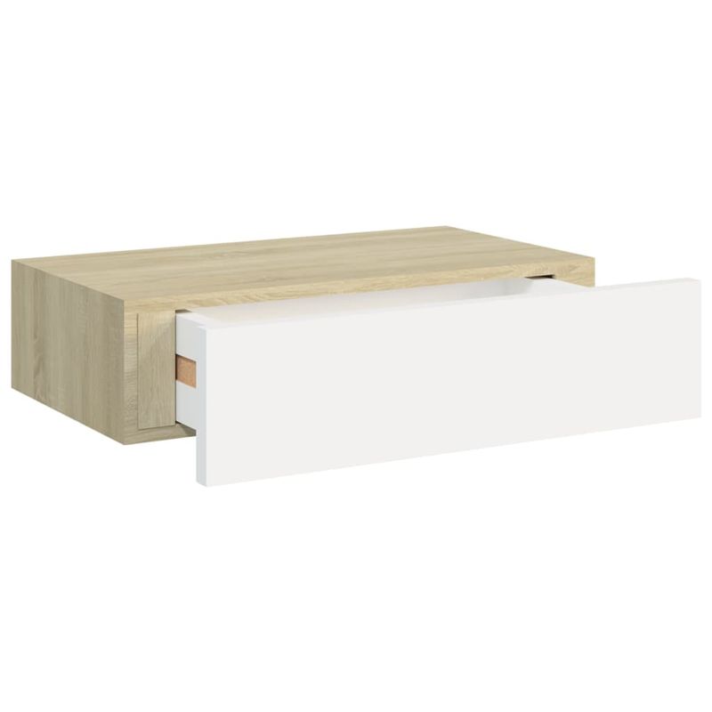 Casa si Gradina - Mobilier - Biblioteci si rafturi - Rafturi - Dulap de perete cu sertar, alb si stejar, 40x23,5x10 cm, MDF - Infinity.ro