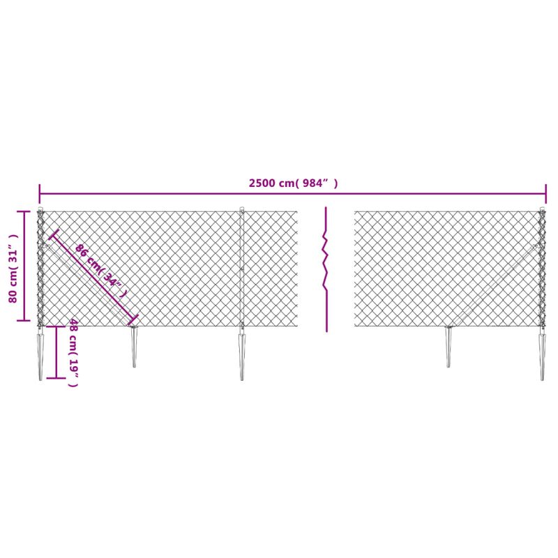 Casa si Gradina - Gradina si terasa - Garduri, panouri si accesorii - Gard plasa de sarma cu tarusi de fixare, verde, 0,8x25 m - Infinity.ro