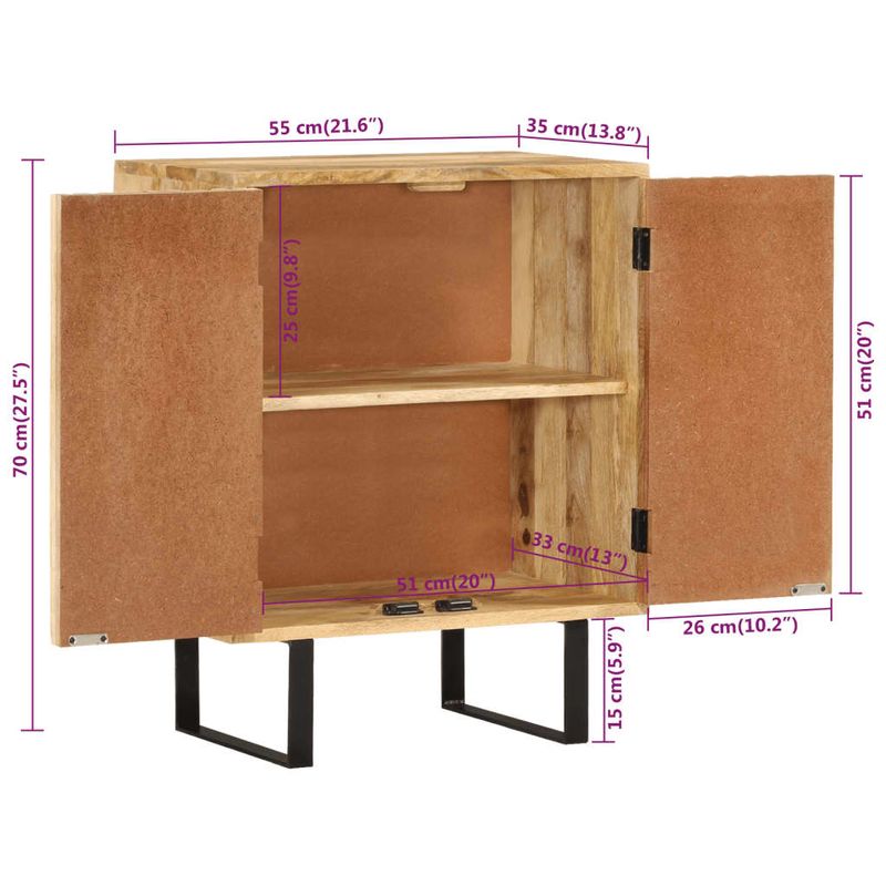 Casa si Gradina - Mobilier - Comode si corpuri - Comode - Servanta cu 2 usi, 55x35x70 cm, lemn masiv de mango - Infinity.ro