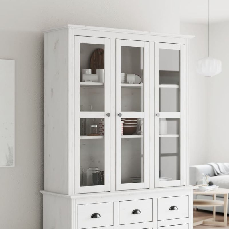 Casa si Gradina - Mobilier - Comode si corpuri - Comode - Dulap cu usi din sticla „BODO”, alb, lemn masiv de pin - Infinity.ro
