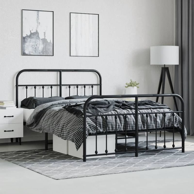 Casa si Gradina - Mobilier - Paturi si accesorii - Paturi - Cadru pat metalic cu tablie de cap/picioare, negru, 135x190 cm - Infinity.ro