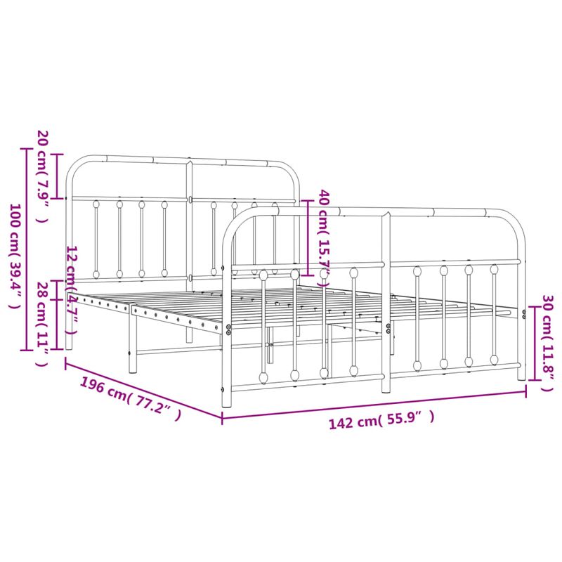 Casa si Gradina - Mobilier - Paturi si accesorii - Paturi - Cadru pat metalic cu tablie de cap/picioare, negru, 135x190 cm - Infinity.ro
