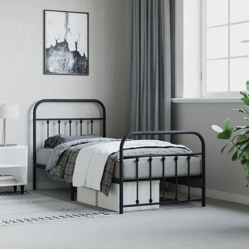 Casa si Gradina - Mobilier - Paturi si accesorii - Paturi - Cadru pat metalic cu tablii de cap/picioare, negru, 90x190 cm - Infinity.ro
