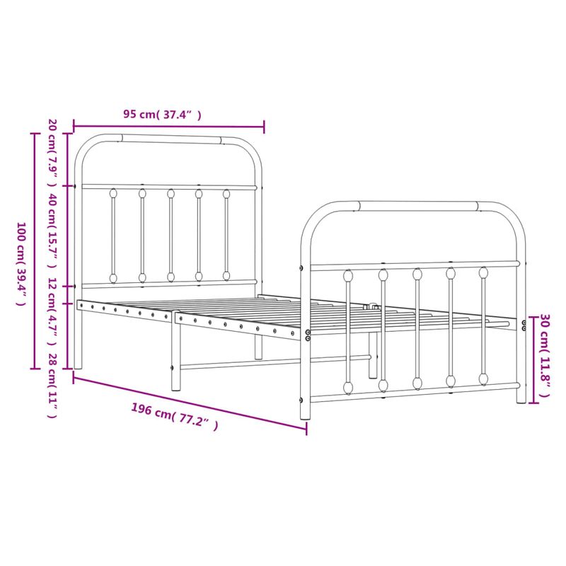 Casa si Gradina - Mobilier - Paturi si accesorii - Paturi - Cadru pat metalic cu tablii de cap/picioare, negru, 90x190 cm - Infinity.ro
