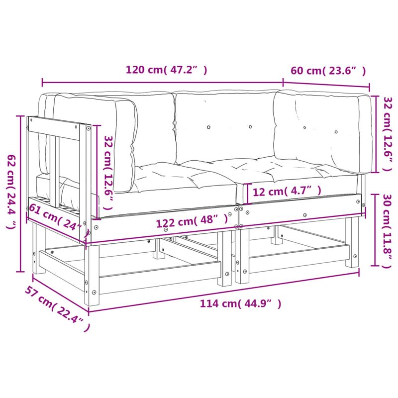 Casa si Gradina - Gradina si terasa - Mobilier exterior - Canapele si fotolii gradina - Canapele coltar cu perne, 2 buc., alb, lemn masiv de pin - Infinity.ro