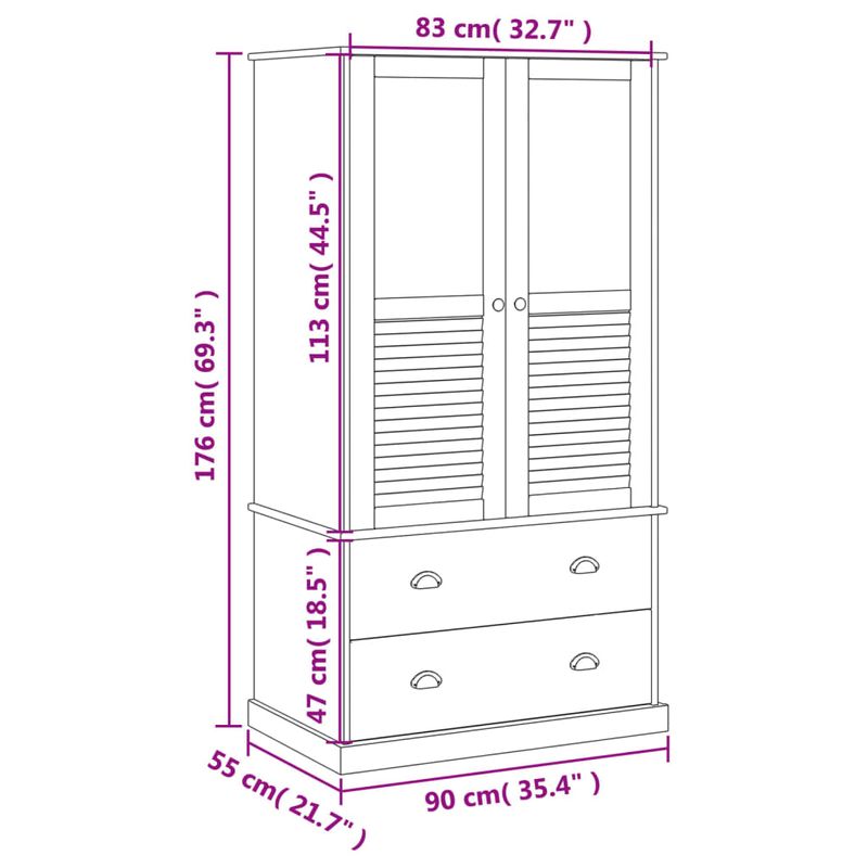 Casa si Gradina - Mobilier - Dulapuri si sifoniere - Dulapuri - Dulap VIGO, alb, 90x55x176 cm, lemn masiv de pin - Infinity.ro