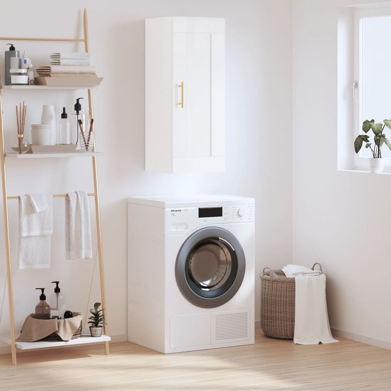 Casa si Gradina - Mobilier - Comode si corpuri - Comode - Dulap de perete, alb extralucios, 34,5x34x90 cm, lemn prelucrat - Infinity.ro