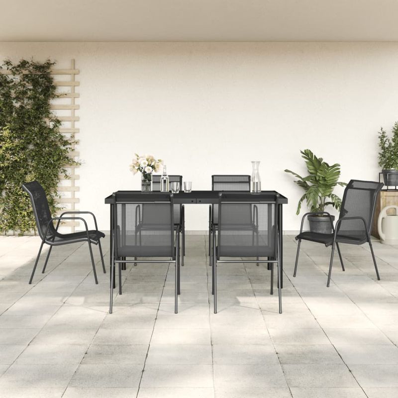 Casa si Gradina - Gradina si terasa - Mobilier exterior - Seturi mobila gradina - Set mobilier de gradina, 7 piese, negru, otel si textilena - Infinity.ro