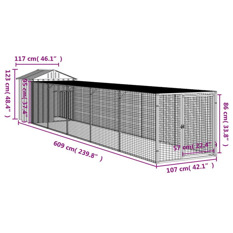Petshop - Accesorii petshop - Culcusuri si custi - Custi interior si exterior - Cotet pui cu incinta gri deschis 117x609x123 cm otel galvanizat - Infinity.ro