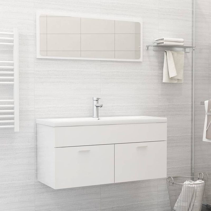 Casa si Gradina - Mobilier - Seturi de mobilier - Seturi baie - Set mobilier de baie, alb extralucios, lemn prelucrat - Infinity.ro