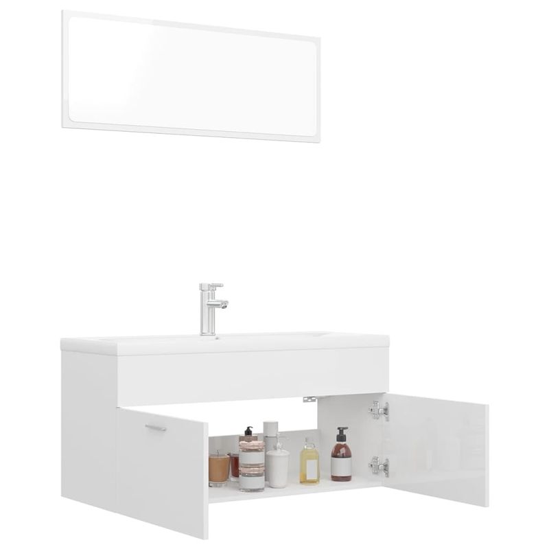 Casa si Gradina - Mobilier - Seturi de mobilier - Seturi baie - Set mobilier de baie, alb extralucios, lemn prelucrat - Infinity.ro