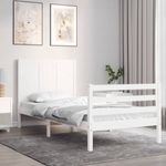 Casa si Gradina - Mobilier - Paturi si accesorii - Paturi - Cadru de pat cu tablie, alb, 90x200 cm, lemn masiv - Infinity.ro