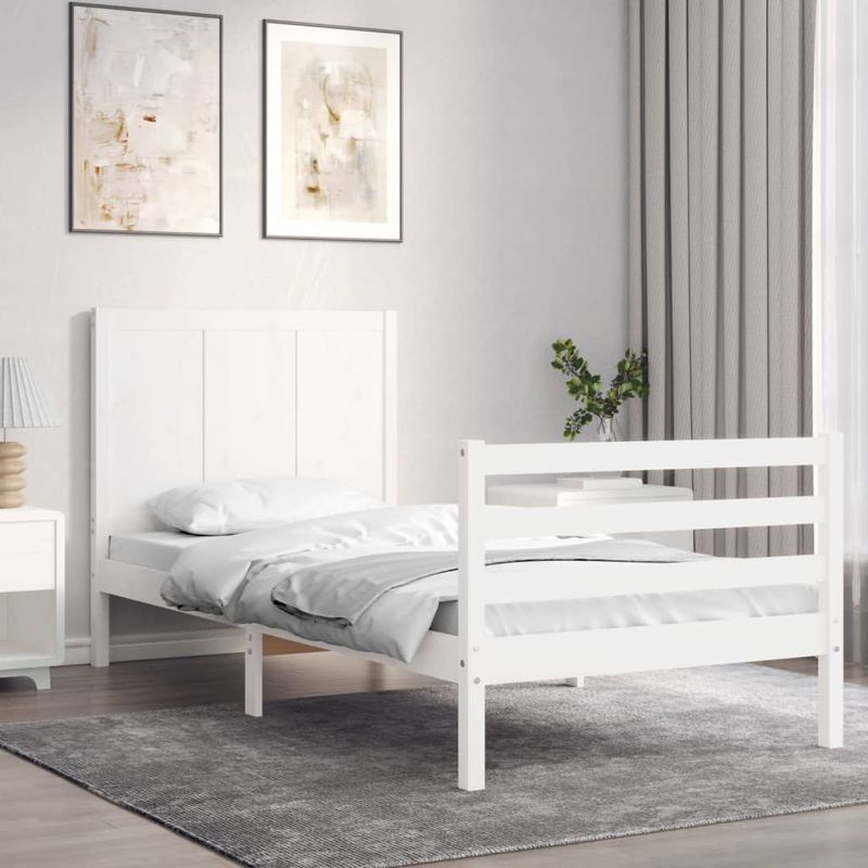 Casa si Gradina - Mobilier - Paturi si accesorii - Paturi - Cadru de pat cu tablie, alb, 90x200 cm, lemn masiv - Infinity.ro