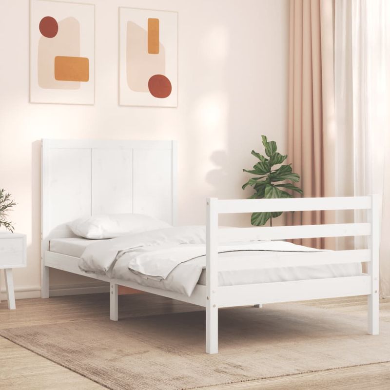Casa si Gradina - Mobilier - Paturi si accesorii - Paturi - Cadru de pat cu tablie, alb, 90x200 cm, lemn masiv - Infinity.ro
