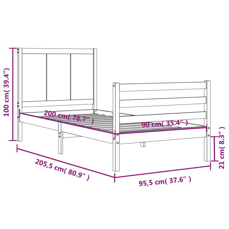 Casa si Gradina - Mobilier - Paturi si accesorii - Paturi - Cadru de pat cu tablie, alb, 90x200 cm, lemn masiv - Infinity.ro