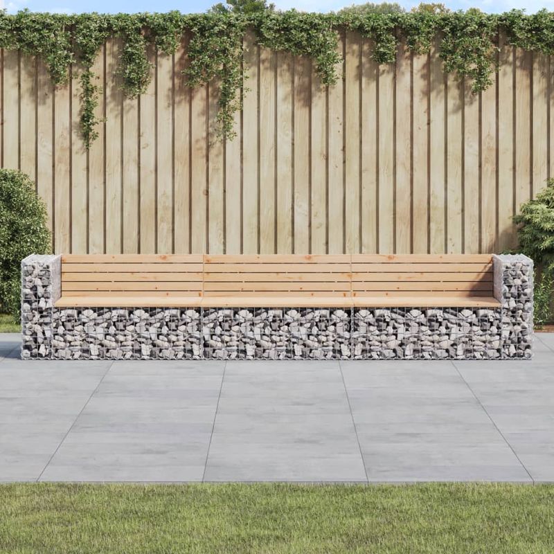 Casa si Gradina - Gradina si terasa - Mobilier exterior - Bancute de gradina - Banca de gradina, design gabion, 347x71x65,5cm, lemn masiv pin - Infinity.ro