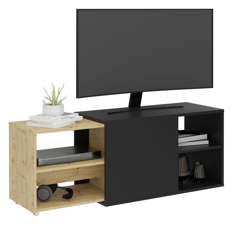 Casa si Gradina - Mobilier - Comode si corpuri - Comode - FMD Comoda TV 2 compartimente deschise negru&stejar 133,5x39,9x49,2 cm - Infinity.ro