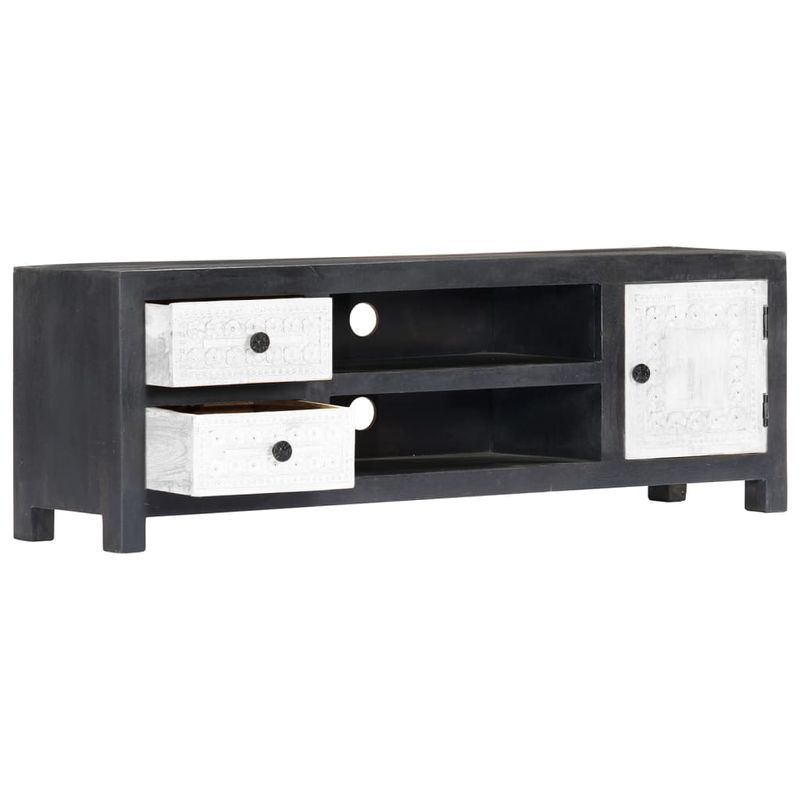 Casa si Gradina - Mobilier - Comode si corpuri - Comode - Comoda TV sculptata manual gri&alb 120x30x40cm lemn masiv mango - Infinity.ro