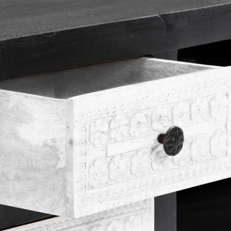 Casa si Gradina - Mobilier - Comode si corpuri - Comode - Comoda TV sculptata manual gri&alb 120x30x40cm lemn masiv mango - Infinity.ro