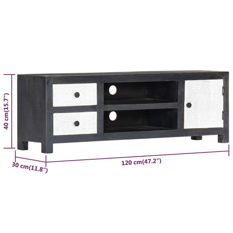 Casa si Gradina - Mobilier - Comode si corpuri - Comode - Comoda TV sculptata manual gri&alb 120x30x40cm lemn masiv mango - Infinity.ro