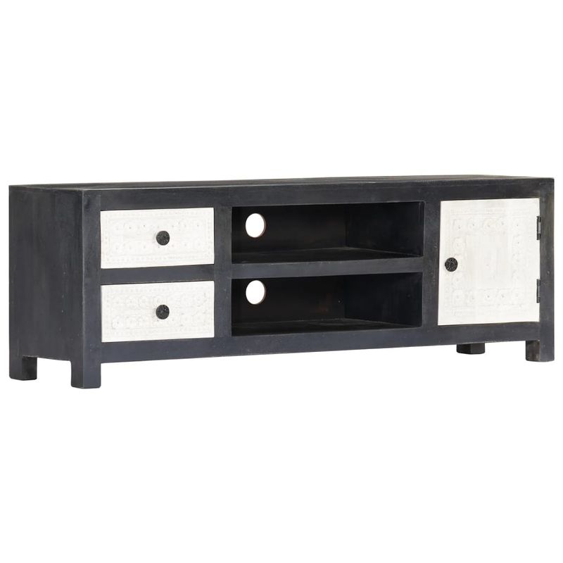 Casa si Gradina - Mobilier - Comode si corpuri - Comode - Comoda TV sculptata manual gri&alb 120x30x40cm lemn masiv mango - Infinity.ro